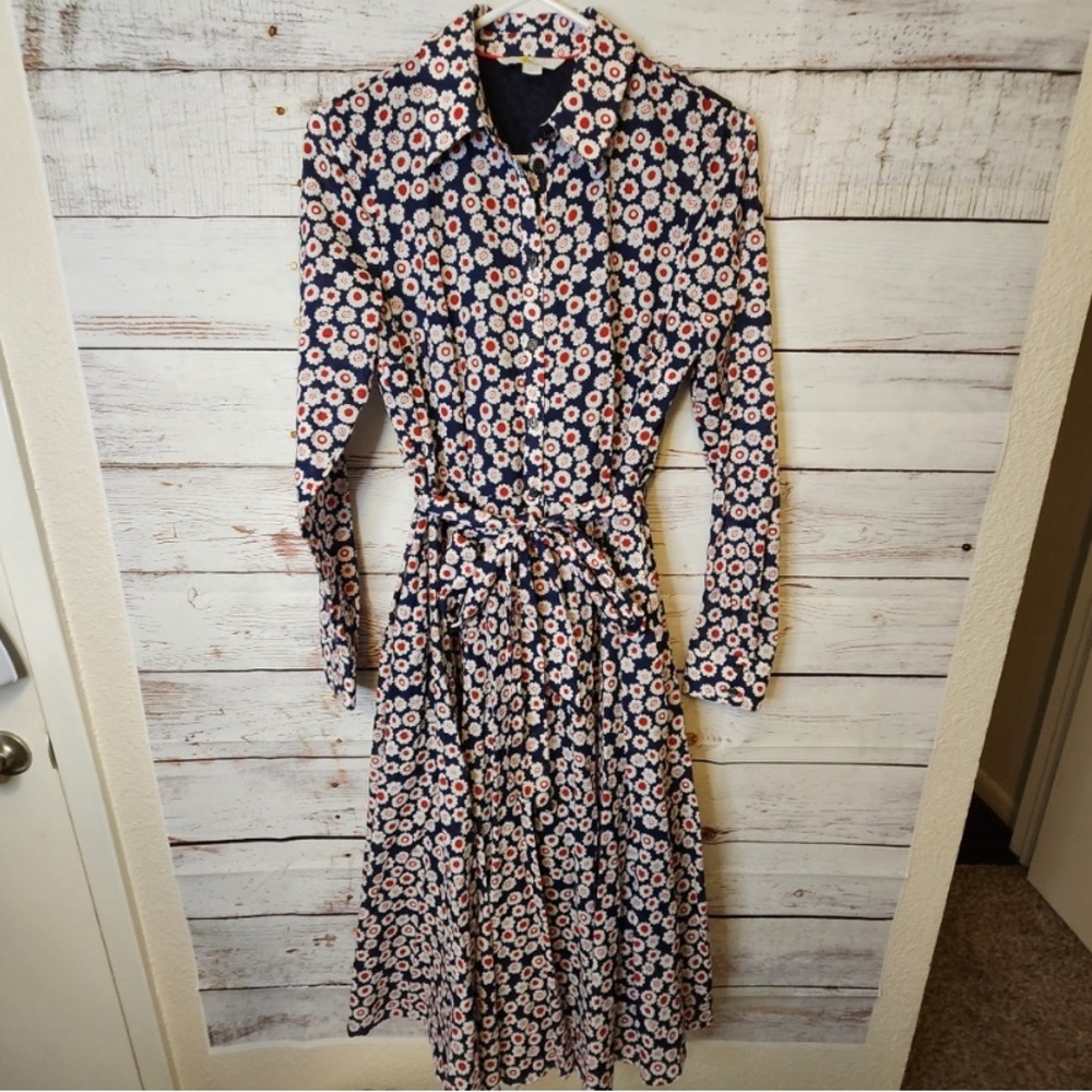 Boden Kitty Midi Shirt Dress French Navy Ditzy Swirl....size 4R
